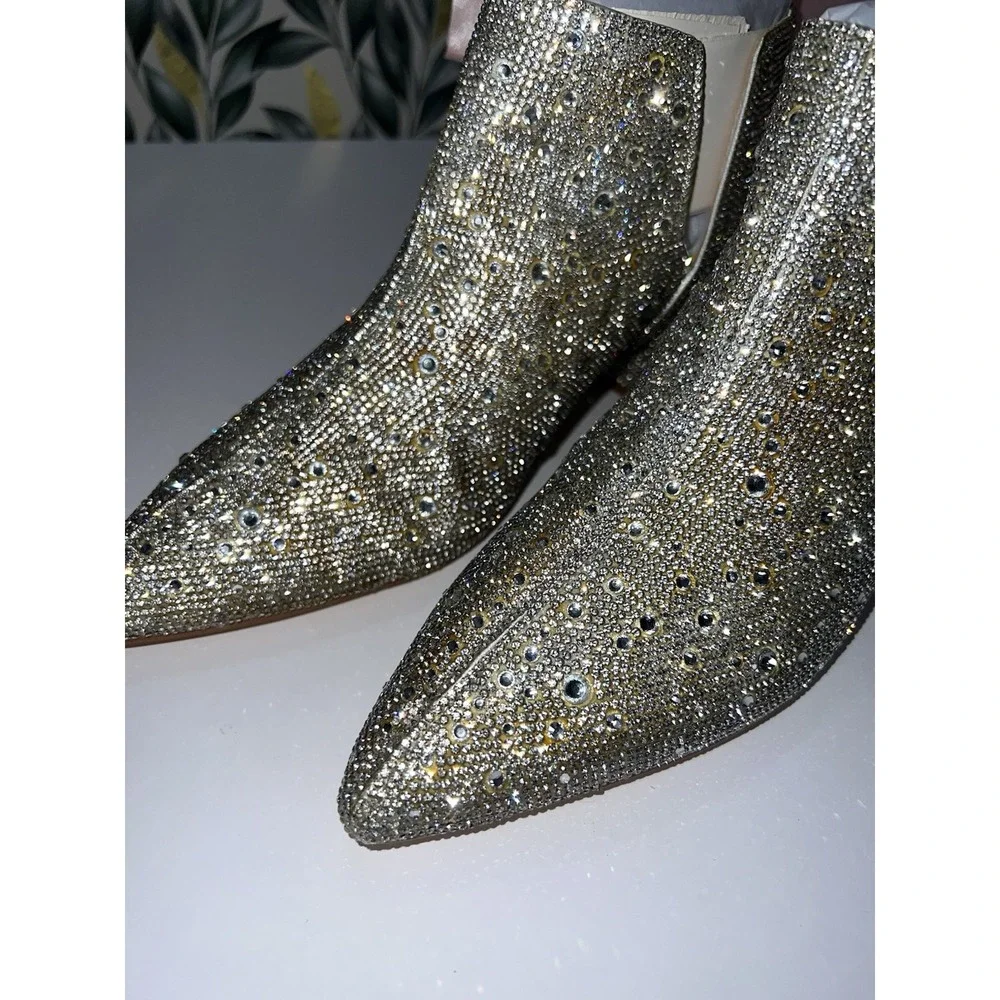Gold Crystal Embellished Ankle Booties - Picture 3 of 7